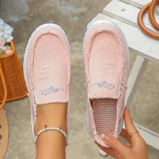 Damen lässige Slip-On Sneaker aus denimähnlichem Material EB