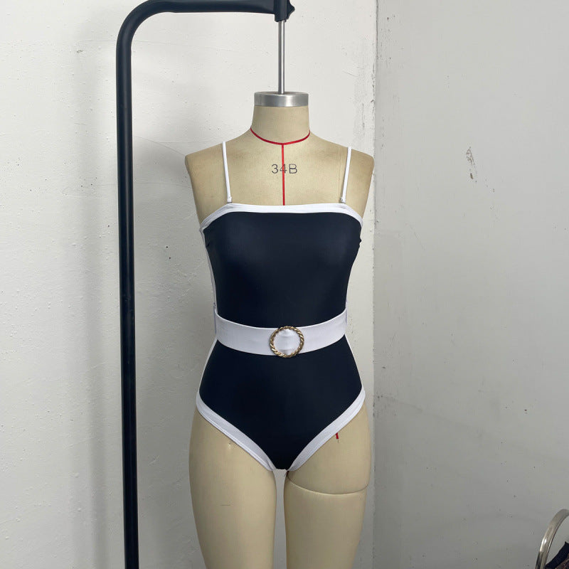 Damen Einteiler Badeanzug mit transparentem Strandüberwurf und modischem Gürtel EB
