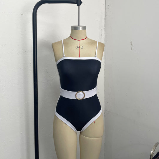 Damen Einteiler Badeanzug mit transparentem Strandüberwurf und modischem Gürtel EB