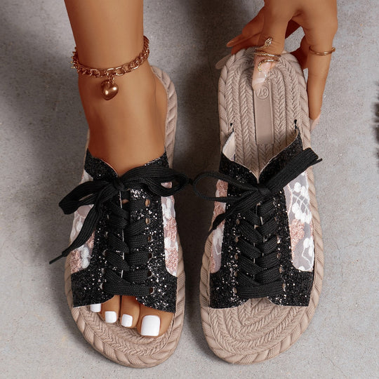 Damen Glitzernde und luftige Schnürsandalen EB