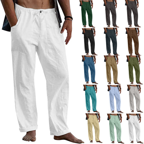 Herren nan leichte Leinenhose mit elastischem Bund und geradem Schnitt EB