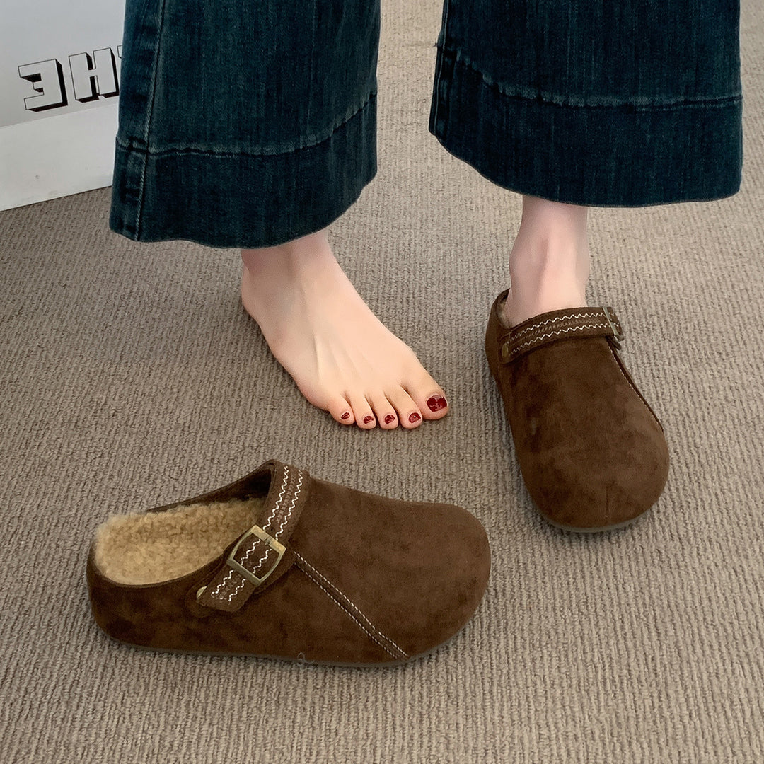 Damen Komfort Clogs mit warmem Innenfutter und modischer Schnalle EB