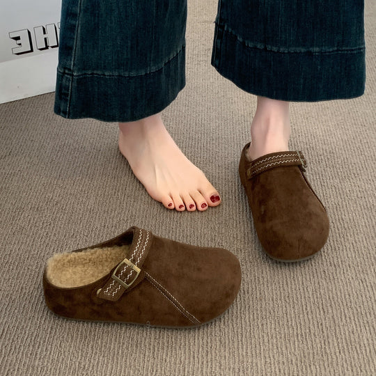 Damen Komfort Clogs mit warmem Innenfutter und modischer Schnalle EB