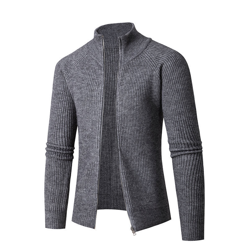 Herren modische Strickjacke mit durchgehendem Reißverschluss und hochgeschlossenem Kragen EB