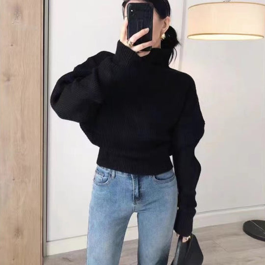 Damen Modischer Stehkragenpullover mit strukturiertem Strickmuster EB