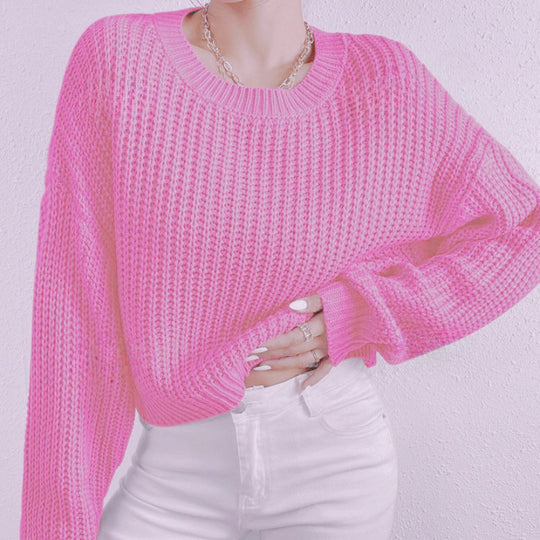 Damen Grobstrickpullover mit lässigem Schnitt und überschnittenen Schultern EB