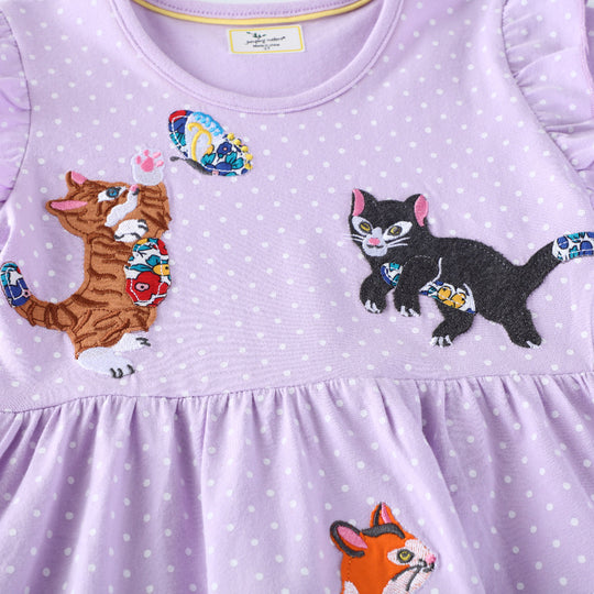 Mädchen Freizeitkleid mit zauberhaften Katzenmotiven EB