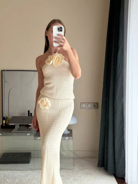 Damen Häkel-Maxikleid mit hohem Schlitzausschnitt EB