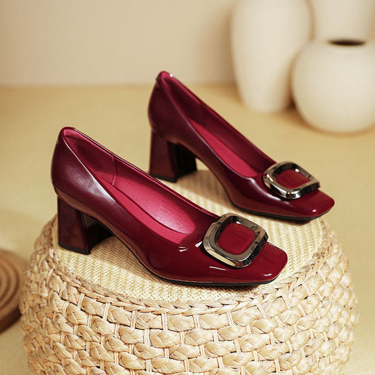 Damen elegante Plateau-Pumps mit modischer quadratischer Schnalle EB