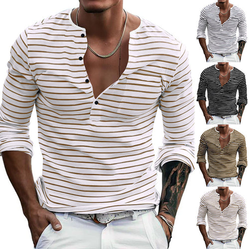 Herren Langarm-Henley-Shirt mit modischem Streifenmuster EB