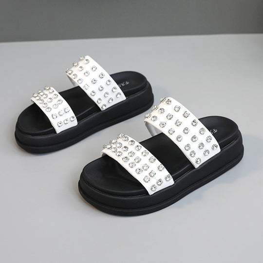 Damen Glamouröse Strandsandalen mit funkelnden Kristall-Applikationen EB