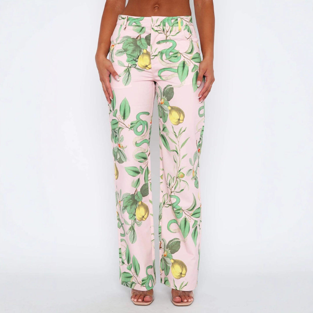 Damen lässige Cargo-Hose mit frischem botanischem Print EB