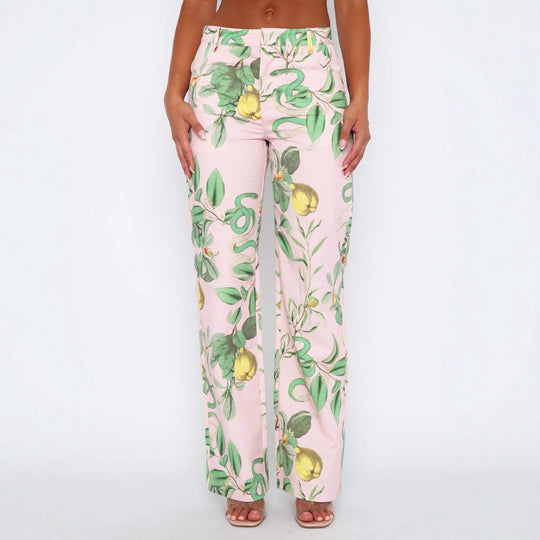 Damen lässige Cargo-Hose mit frischem botanischem Print EB