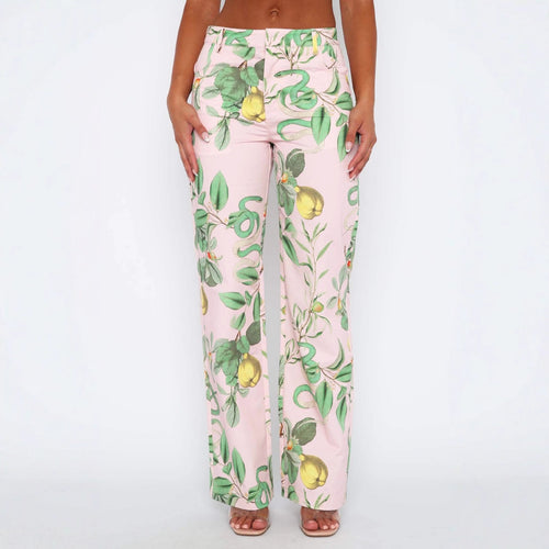 Damen lässige Cargo-Hose mit frischem botanischem Print EB