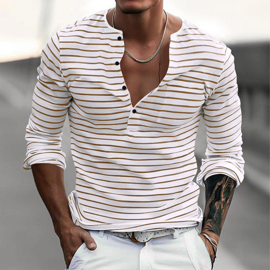 Herren Langarm-Henley-Shirt mit modischem Streifenmuster EB