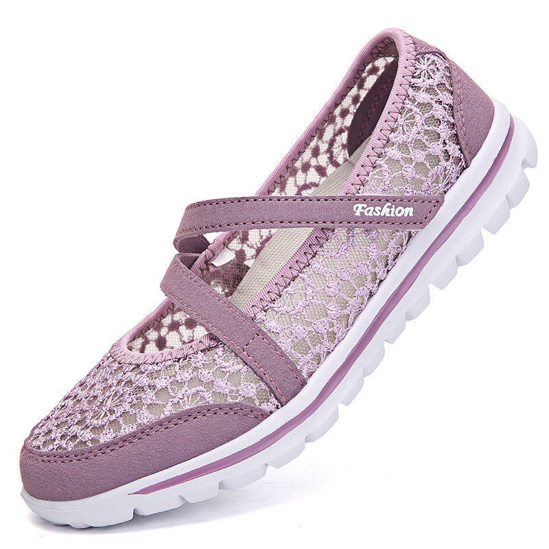 Damen Bequeme Ballerinas mit elastischen Riemen und atmungsaktiver Spitze EB