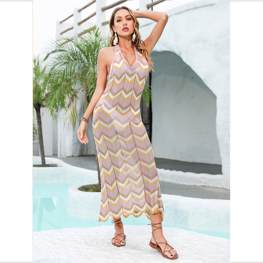 Damen Maxikleid mit raffiniertem Wellenmuster EB