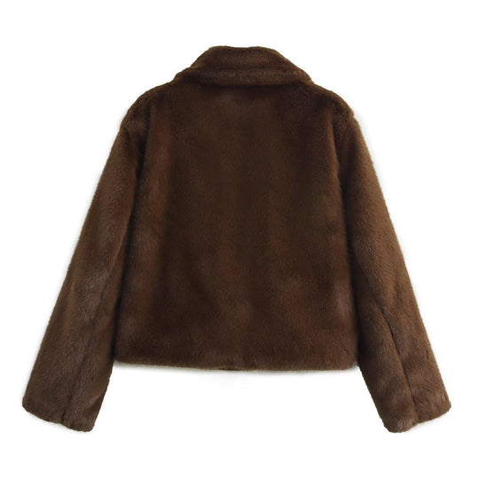 Damen Kunstfelljacke mit klassischem Revers und weichem Innenfutter EB
