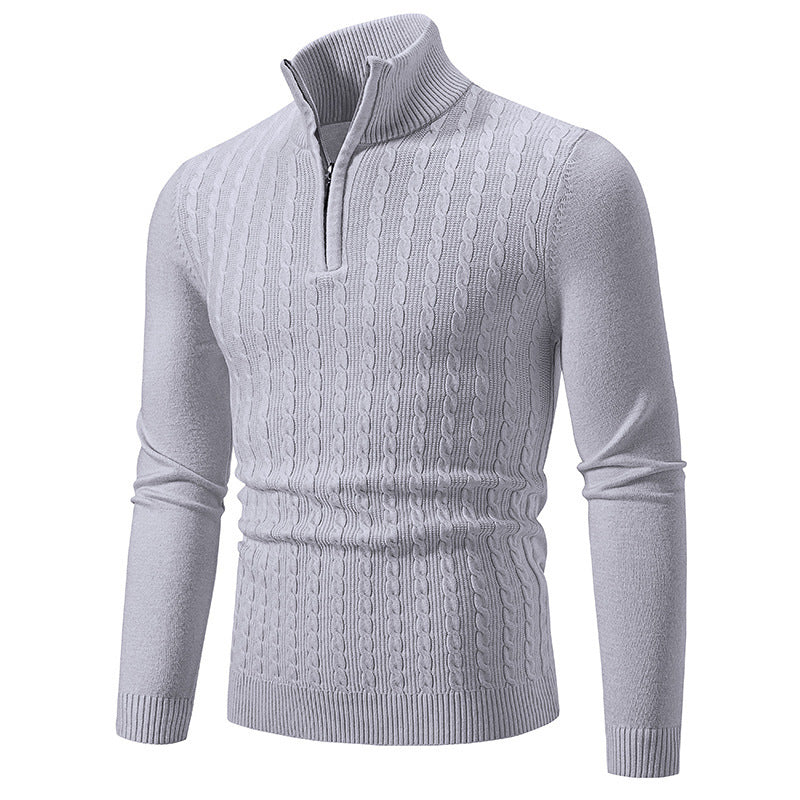 Herren nan Zopfmuster-Strickpullover mit Stehkragen und Halbzip EB