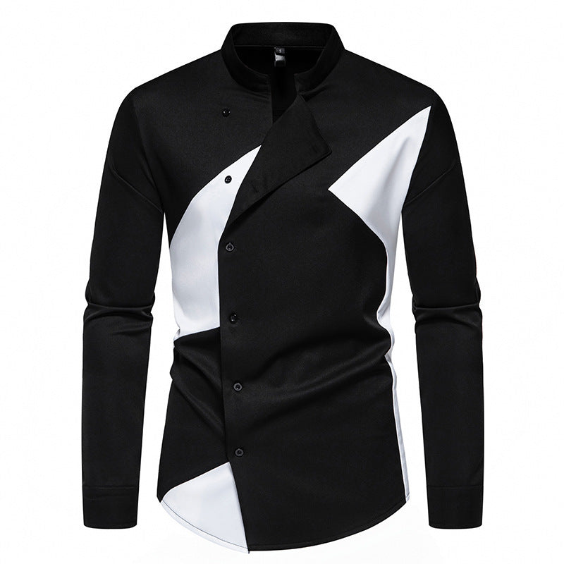 Herren modisches Designerhemd mit asymmetrischem Schnitt und innovativem Knopfdesign EB