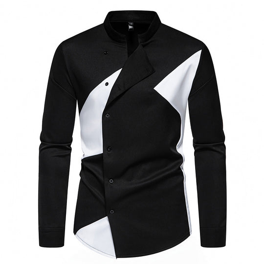 Herren modisches Designerhemd mit asymmetrischem Schnitt und innovativem Knopfdesign EB