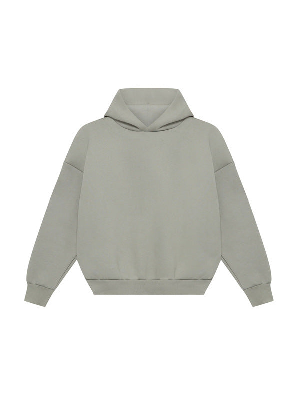 Unisex minimalistischer Kapuzenpullover ohne Kängurutasche mit überschnittener Schulter und geripptem Saum EB