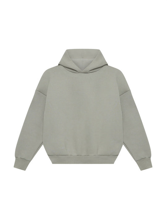 Unisex minimalistischer Kapuzenpullover ohne Kängurutasche mit überschnittener Schulter und geripptem Saum EB