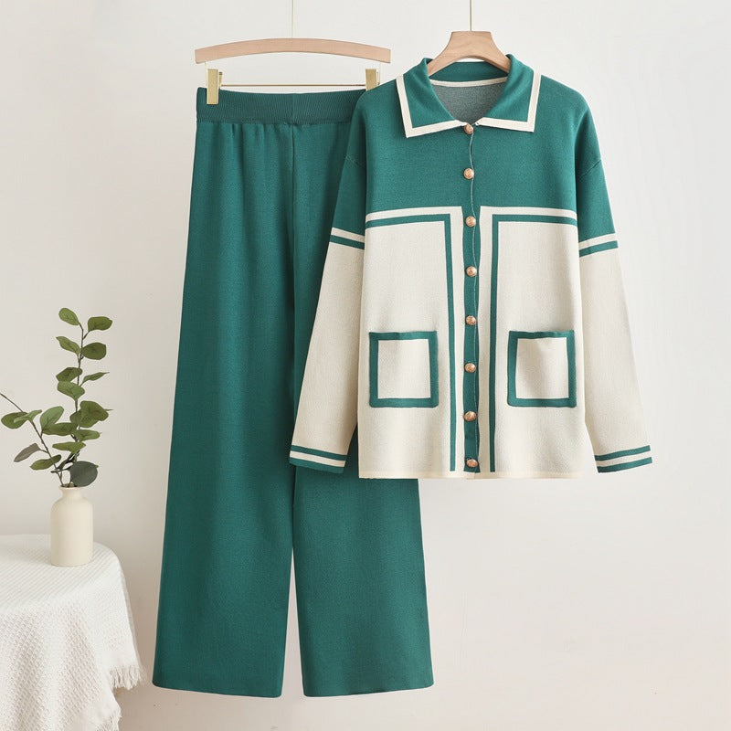 Damen gemütliches Strick-Loungewear-Set mit Taschen EB