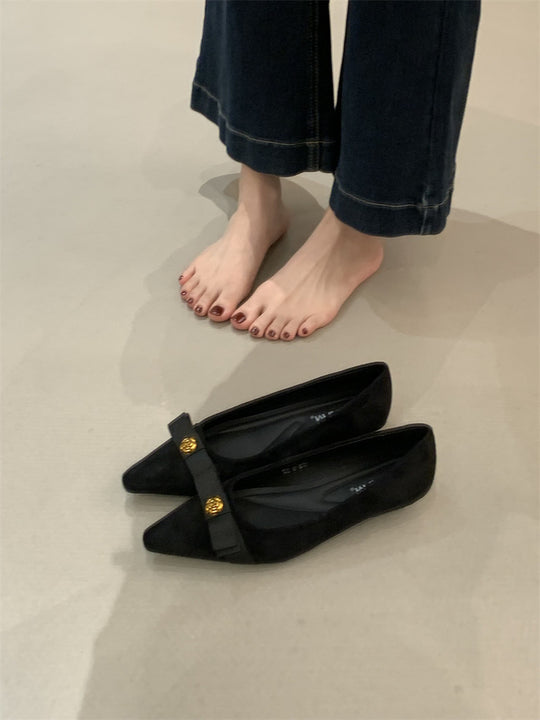 Damen stilvolle Ballerinas mit einzigartigem Schleifenakzent und hochwertiger Wildlederoberfläche EB