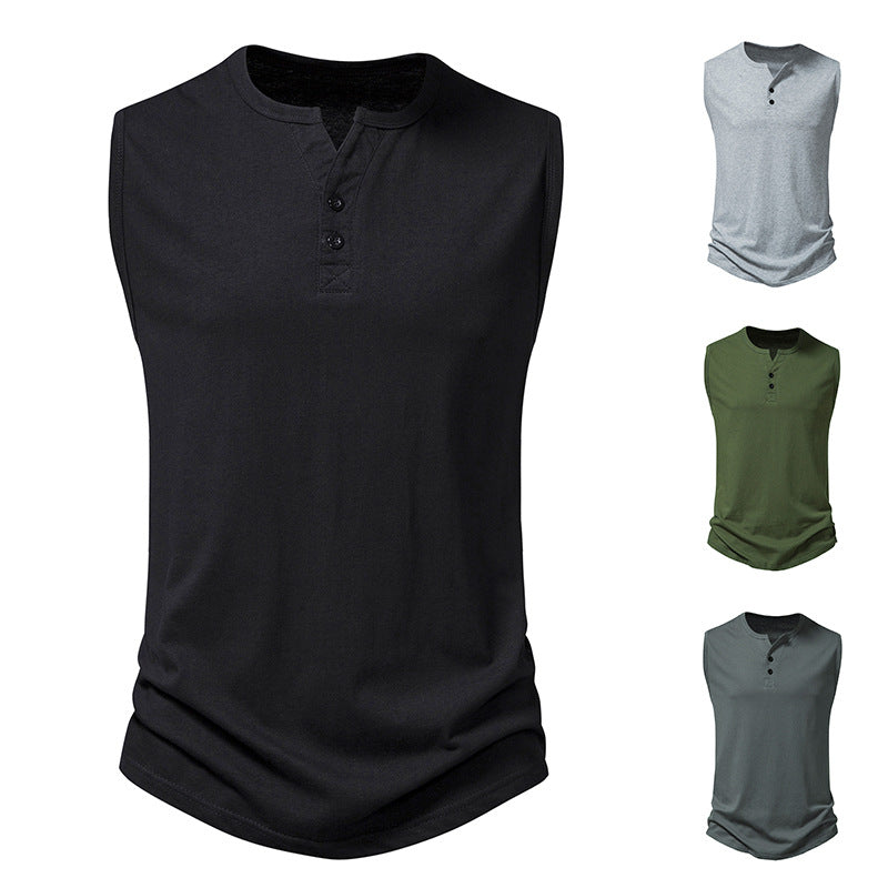Herren ärmelloses Henley-Shirt mit modernem Knopfdesign EB