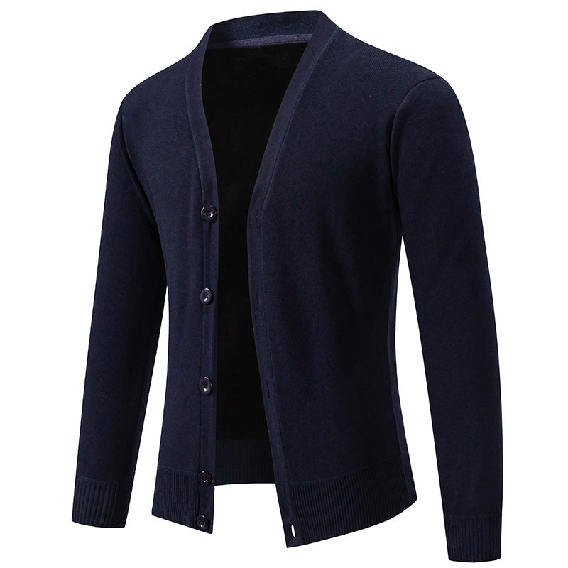 Herren nan leichte Feinstrick-Strickjacke mit V-Ausschnitt, verdeckter Knopfleiste und elastischem Rippbündchen EB