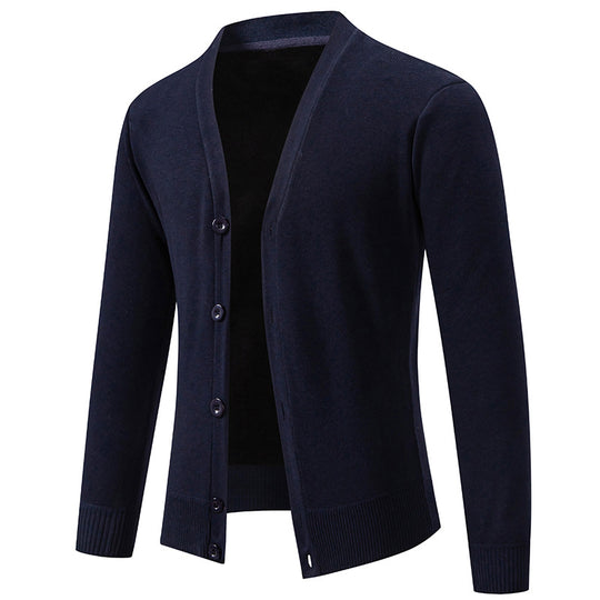Herren nan leichte Feinstrick-Strickjacke mit V-Ausschnitt, verdeckter Knopfleiste und elastischem Rippbündchen EB