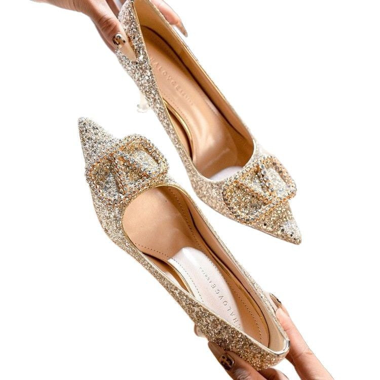 Damen Glamouröse High Heels mit funkelndem Strassdetail und raffinierter Schleifenverzierung EB