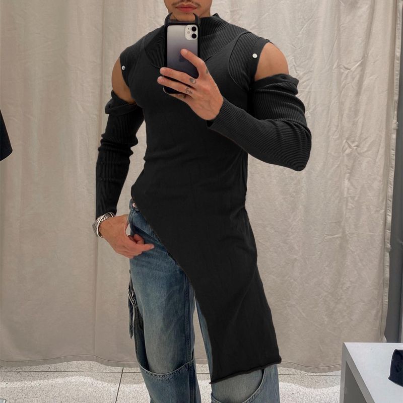 Damen Modisches Langarmkleid mit asymmetrischem Schnitt und elegantem Stehkragen EB