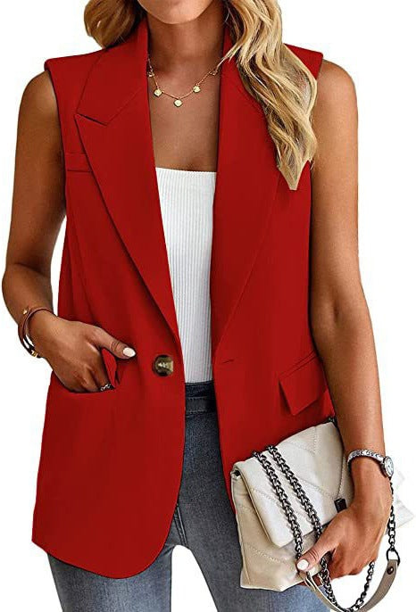 Damen ärmellose Blazerjacke mit Taillenakzenten und praktischen Taschen EB
