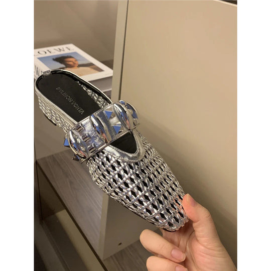 Damen modische Mules mit dekorativem Riemen EB