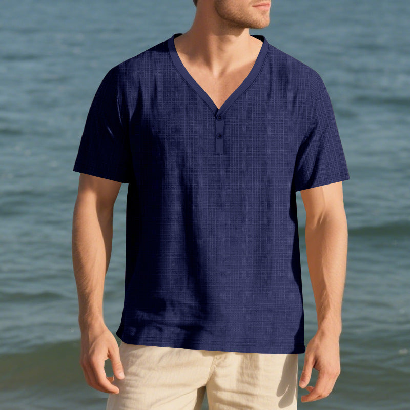 Herren lässiges Kurzarm-Henley-Shirt mit strukturierter Oberfläche EB