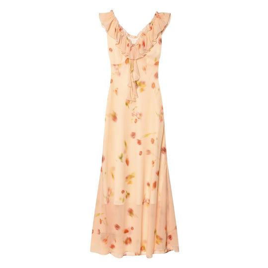 Damen Maxikleid mit romantischem Volant und floralen Akzenten EB
