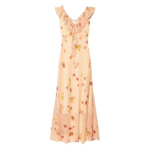 Damen Maxikleid mit romantischem Volant und floralen Akzenten EB