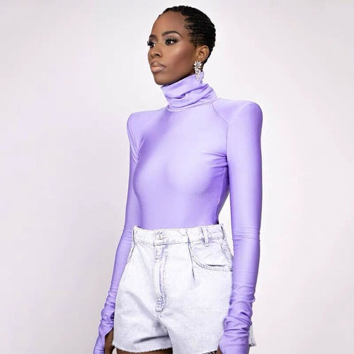 Damen eleganter Rollkragen-Bodysuit aus bequemem Stretch-Material EB