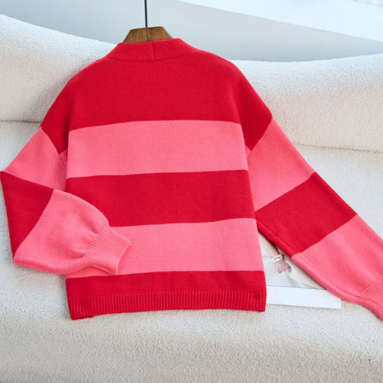 Damen Modischer Strickcardigan mit breiten Streifen und lässigem Schnitt EB