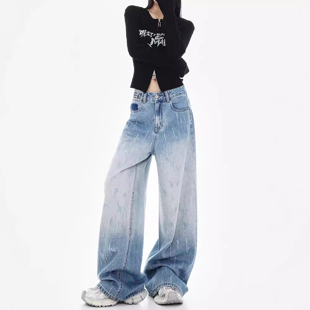 Damen Weit geschnittene Jeans mit hoch geschnittenem Bund und modischen Details EB