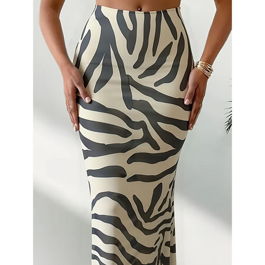 Damen Maxi-Rock mit kreativem Zebra-Muster EB