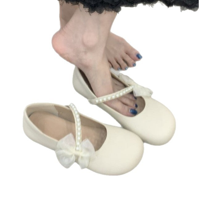 Damen Ballerinas mit dekorativer Schleife und eleganten Perlenverzierungen EB