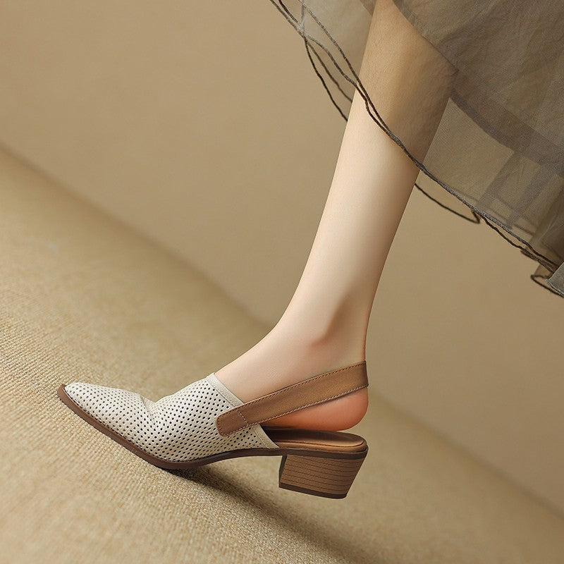 Damen Slingback-Pumps mit perforiertem Obermaterial und komfortablem Blockabsatz EB