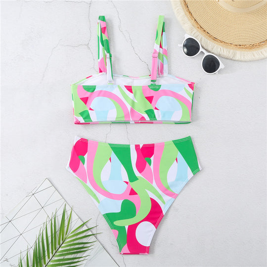 Damen Hochgeschnittener Bikini mit kreativen grafischen Musterdetails EB