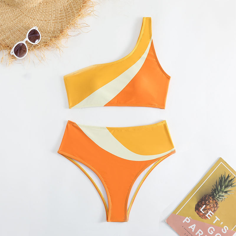 Damen Asymmetrischer Bikini mit detaillierter Farbverlauf-Optik EB