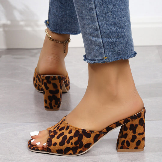 Damen Glamouröse Sandalen im Leoparden-Look mit Blockabsatz EB