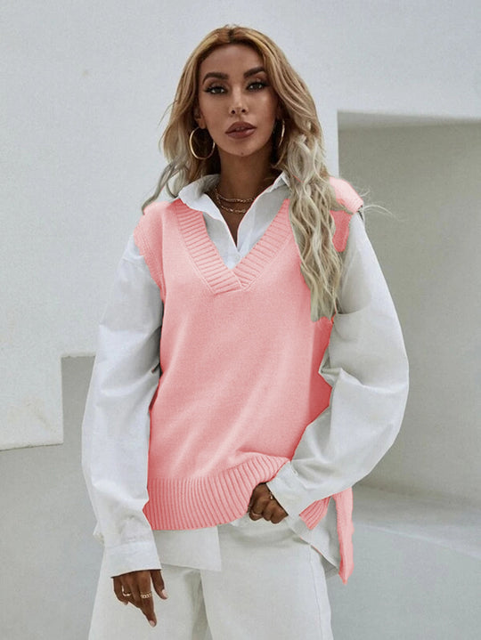 Damen Strickweste mit V-Ausschnitt und modernen Details EB