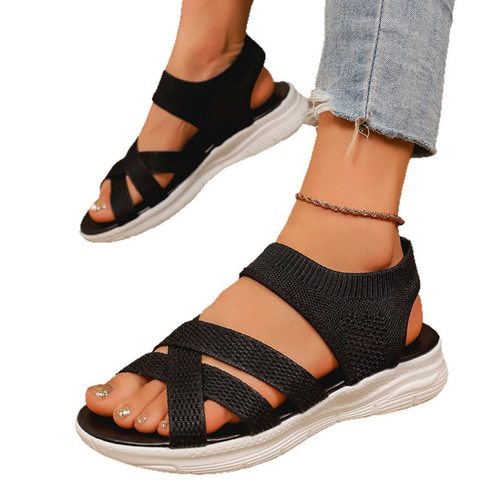 Damen Sportliche Freizeitsandalen mit atmungsaktiver Strickoberfläche EB